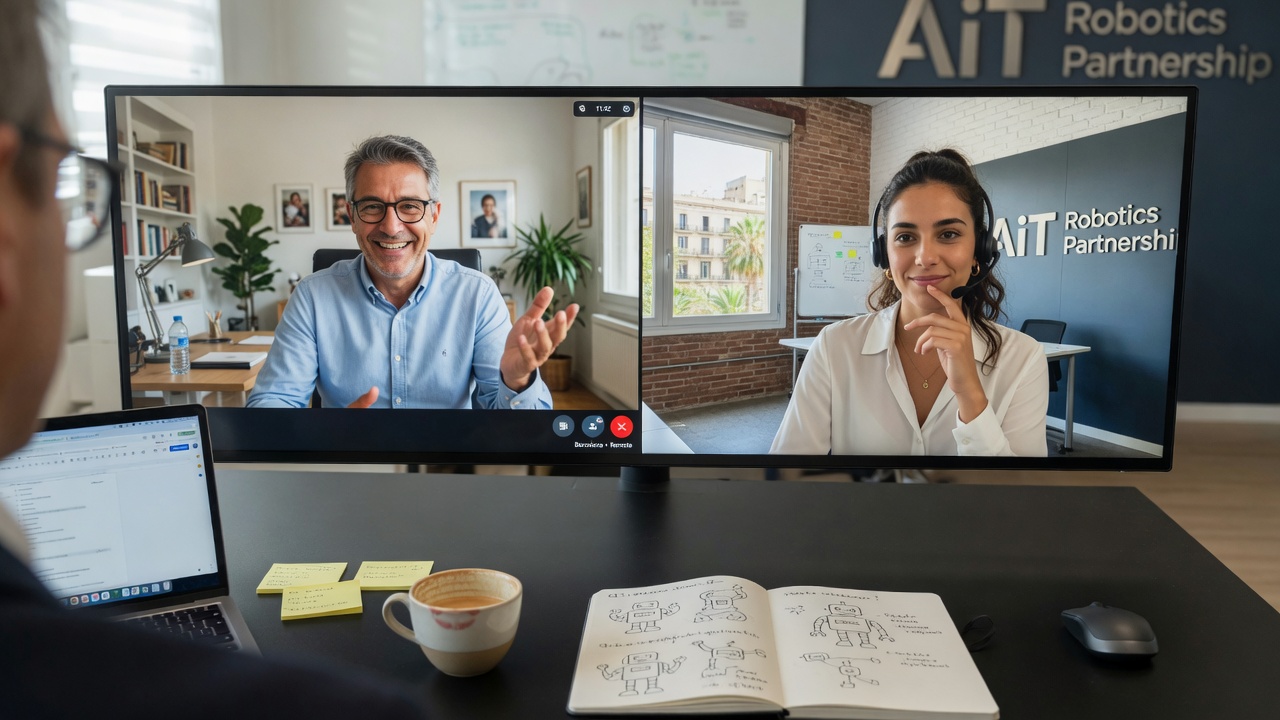 Client on a video call discussing partnership ideas with AiT